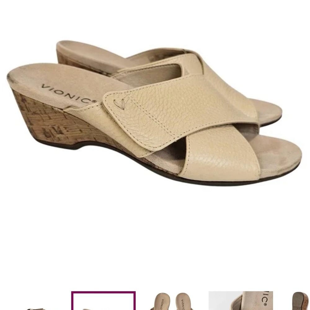 Vionic Cream Wedge Mules